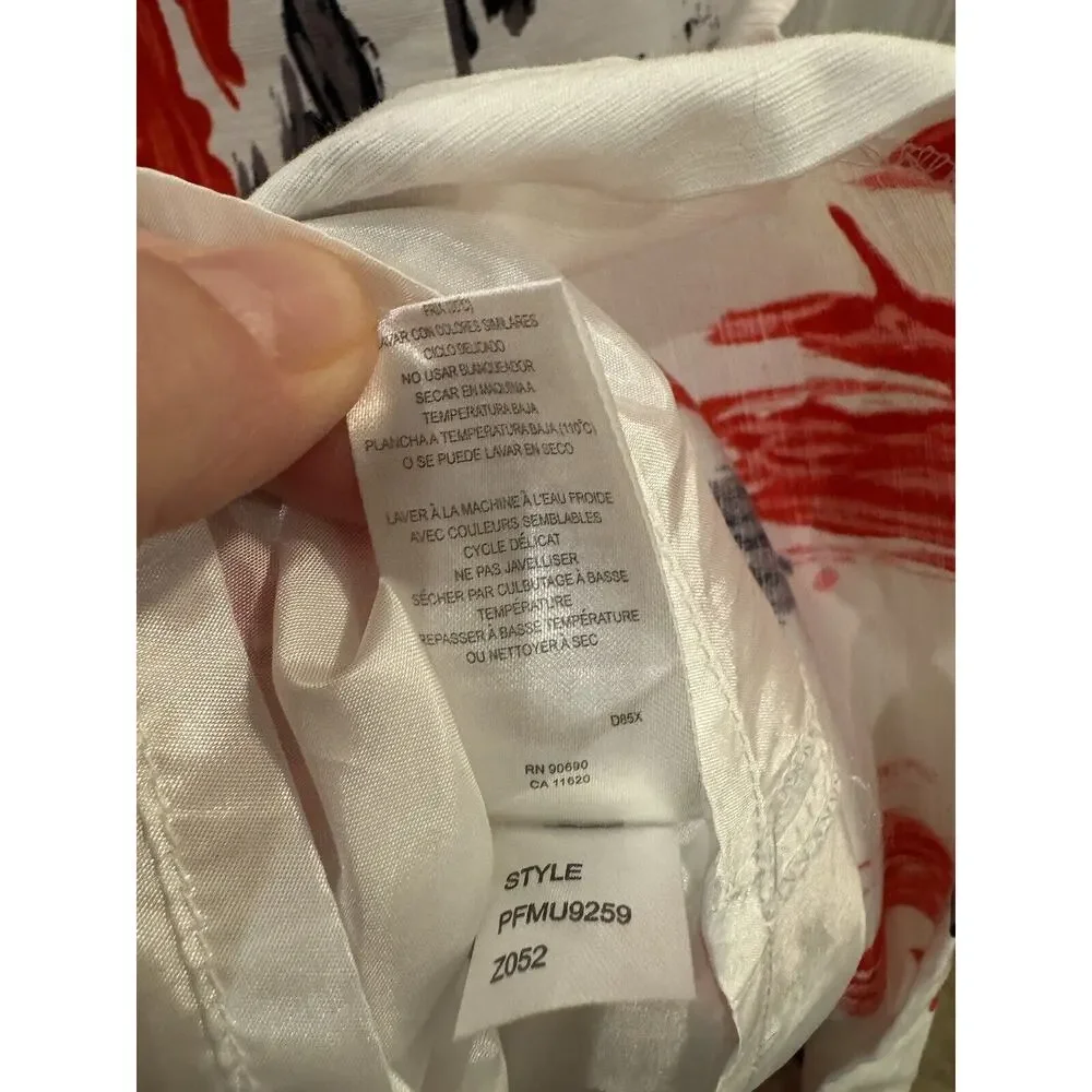 KENSIE Sleeveless Cotton Fit & Flare Women's M Summer Lined Mini Dress White Red - Picture 6 of 6